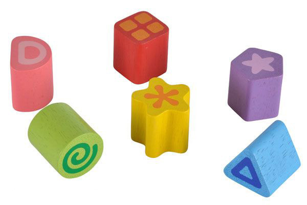 Interaktiv: 6 Bauklötze, passen in die Seite des Lauflernwagens