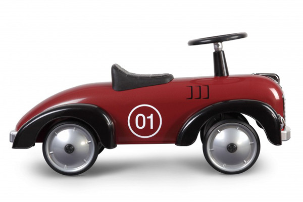 Retro Rutschauto mit Nummer 01 an beiden Seiten.