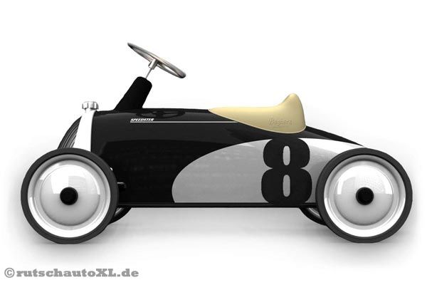 Metall Rutschauto mit großen Rädern und Chrom Lenker.