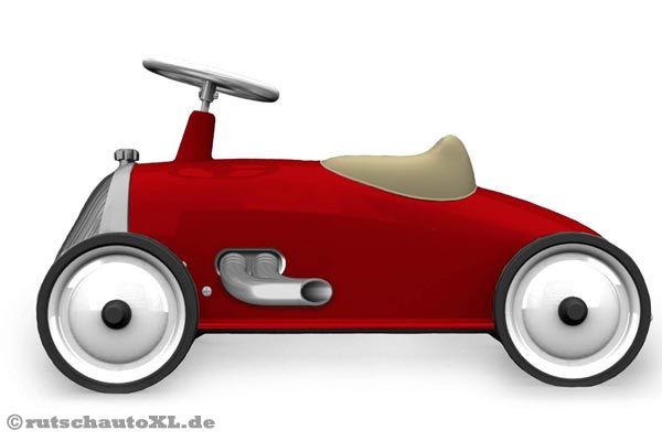 Retro Rutschauto aus Metall in sportlichem Rot.