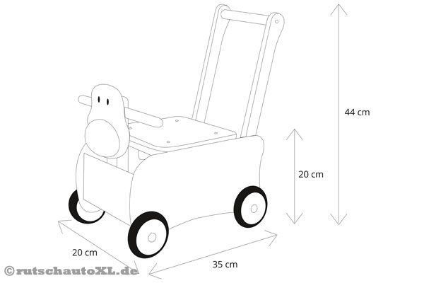Detailskizze mit Abmessungen des I'm Toy Rutschauto.