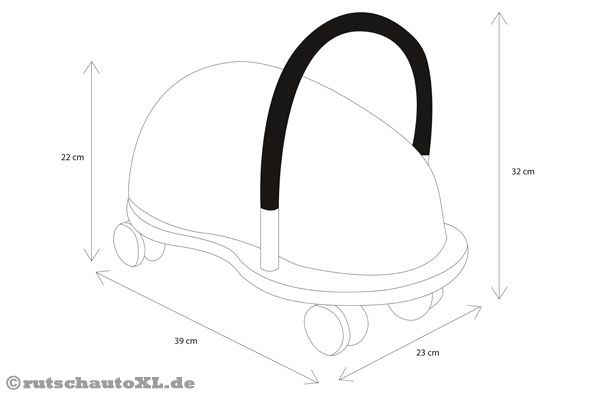 Skizze mit Abmessungen des Wheelybug Maulwurf.